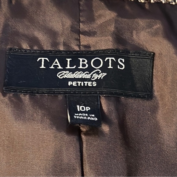 Talbots Women Cream Brown Herringbone Tweed 2 Button Blazer Sz 10P Lined Wool - Picture 5 of 12
